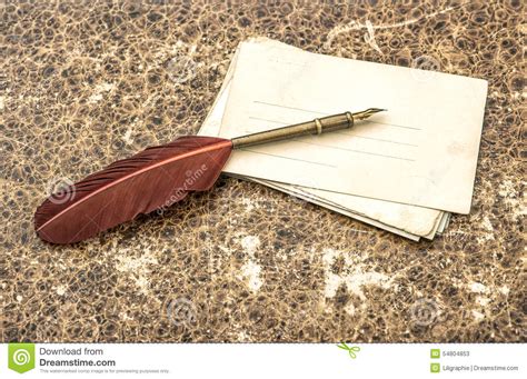 Antique Feather Pen And Paper Sheets Retro Style Stock Image Image