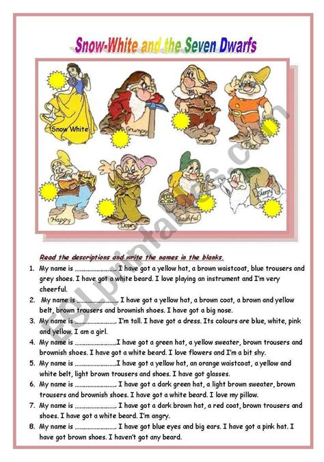 Sts Are To Match The Descriptions Of The Dwarfs With Their Pictures