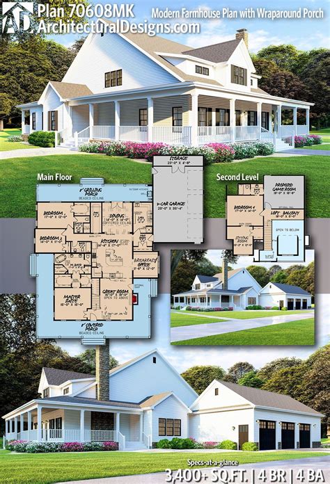 Plan 70608mk Modern Farmhouse Plan With Wraparound Porch House Plans