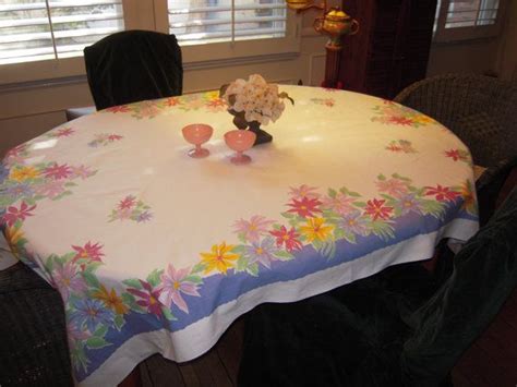 Vintage Wilendur Tablecloth Pink And Blue Lilies Etsy Blue Lilies