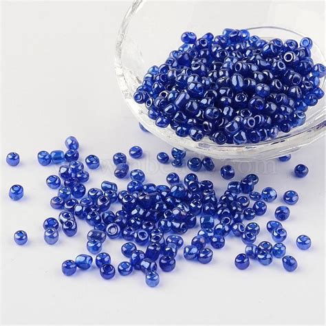 Round Glass Seed Beads Trans Colours Lustered Blue Size About 4mm
