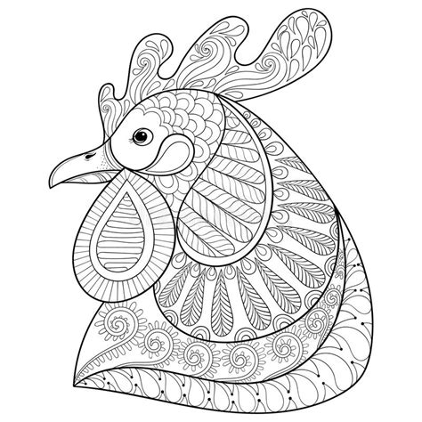 Zentangle Cartoon Rooster Or Cock Hand Drawn Sketch For Adult C Stock Vector Illustration Of