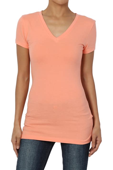 themogan themogan women s plain basic v neck slim fitted short sleeve t shirts stretch tee