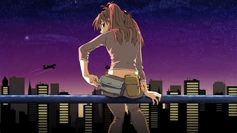 Anime Girl Sitting On Building