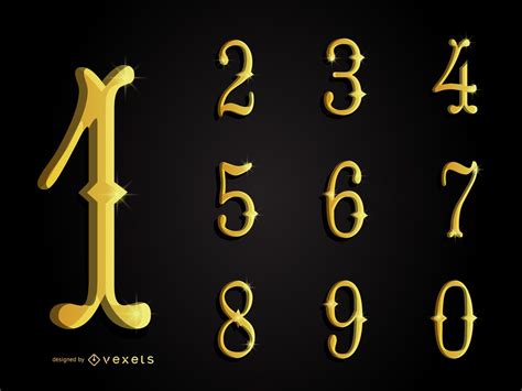 3d Gold Ornamental Numbers Collection Vector Download