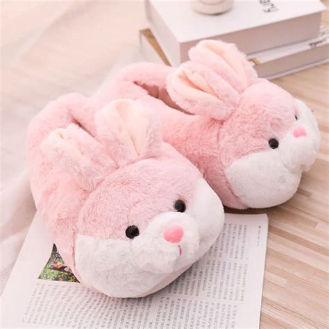 Pink Bunny Plush Slipper Fluffy Slippers Warm Slippers Etsy