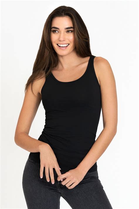 Black Tank Top For Women With Round Neck Made Of Organic Cotton And Elastane Bread And Boxers