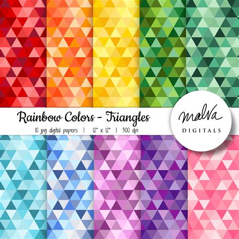 Rainbow Colors Triangles Paper Pack Red Orange Yellow Green Blue