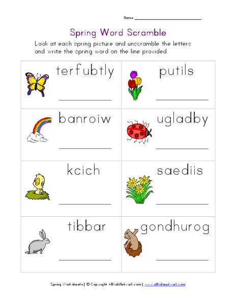 Spring Word Scramble Worksheet For 1st 2nd Grade Lesson Planet
