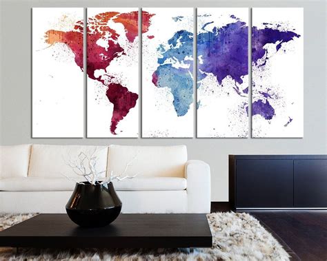 Extra Large Burgundy World Map Canvas Wall Art Print Purple World Map