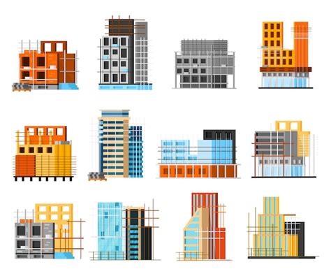 Premium Vector Set Of Icons Of Unfinished Houses Skyscrapers