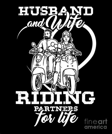 Motorist Couple Lovers Motorcycle Husband And Wife Riding Partners For Life Digital Art By
