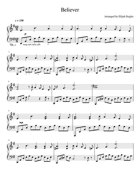 Believer Piano Cover Sheet Music For Piano Download Free In Pdf Or Midi