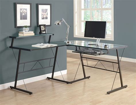 L Shaped Computer Desk In Black Glass Computer Desks Home Office