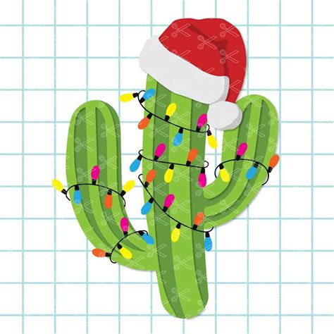 Christmas Cactus SVG DXF PNG File Christmas Lights Clipart