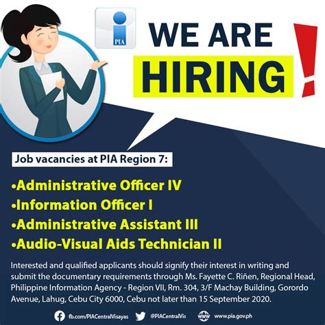 We Are Hiring — Philippine Information Agency Pia Region 7 — Gabotaf