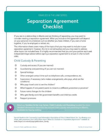 Below is a sample separation agreement on which you can base your own agreement. Common Questions About Divorce In Alberta FAQ - Family and Matrimonial - Canada