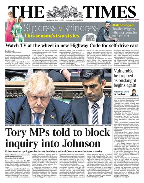 Times Front Page 20th Of April 2022 Tomorrow S Papers Today