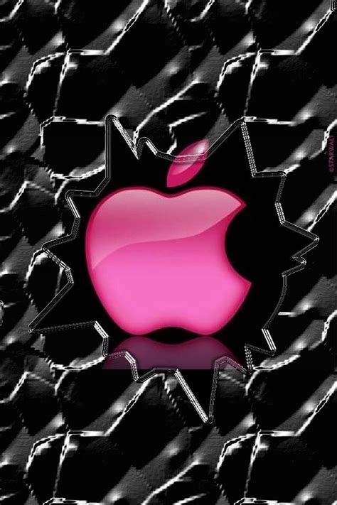 Lock Screen Saver Broken Glass And Pink Apple Apple Logo Wallpaper