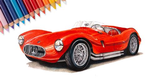 How To Draw Sports Car With Colored Pencils And Markers Youtube
