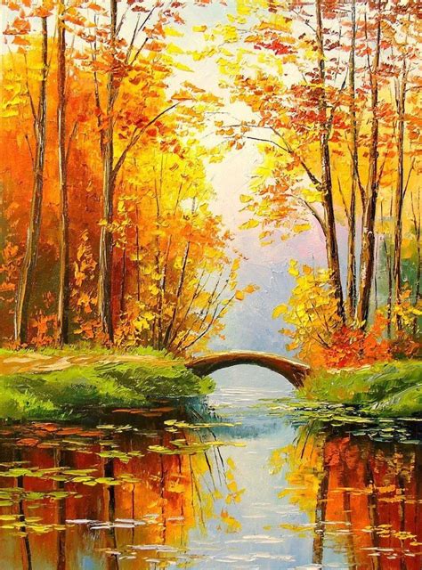 Ivan On Twitter Bridge In The Autumn Forest Oil Painting Nature