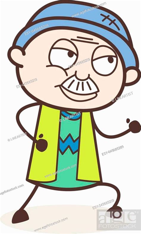 Cartoon Clever Old Man Running Pose Vector Illustration Stock Vector