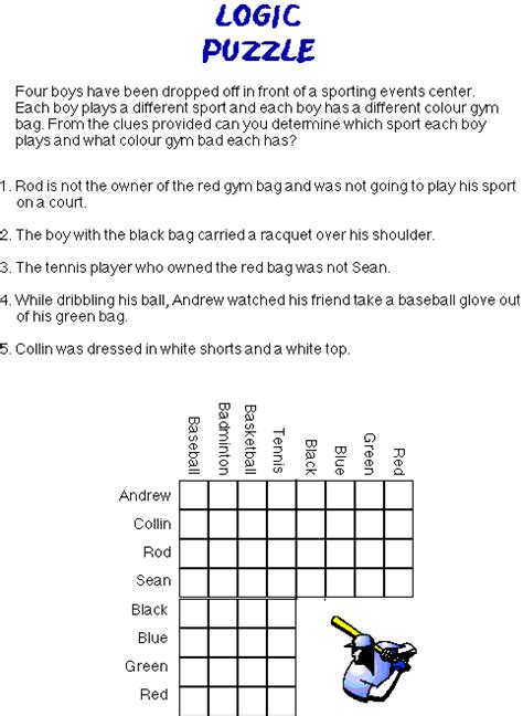 Check out tricky maths puzzles with answers | have a look at maths puzzles with solutions. Sports Logic Puzzle | Logic puzzles, Logic problems, Math ...
