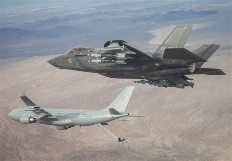 Maintenance hours per flight hour are low. KC-30A refueling F-35A with external stores - Alert 5