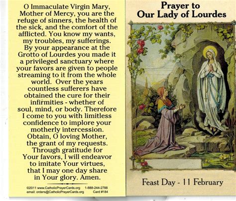 Prayer To Our Lady Of Lourdes Prayer Card