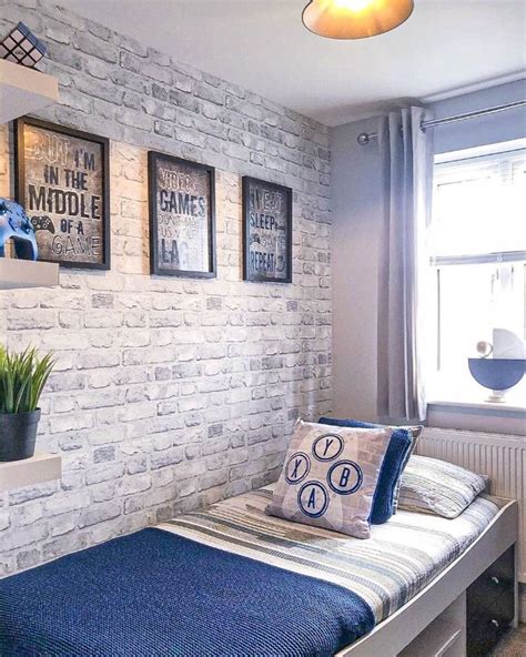 Famous Bedroom With Grey Brick Wallpaper 2023