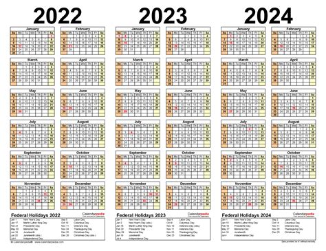2022 2024 Three Year Calendar Free Printable Pdf Templates