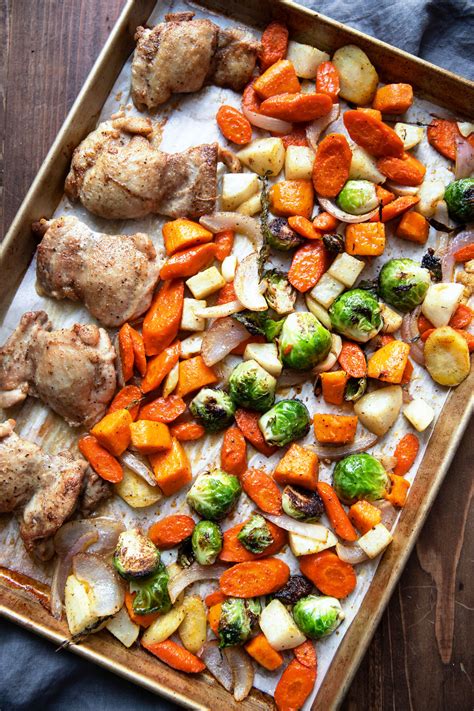 Sheet Pan Roasted Chicken Thighs And Root Vegetables Modern Crumb
