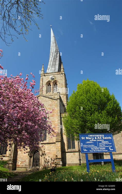 Cherry Blossom Near The Twisted Spire Of Saint Mary And All Saints