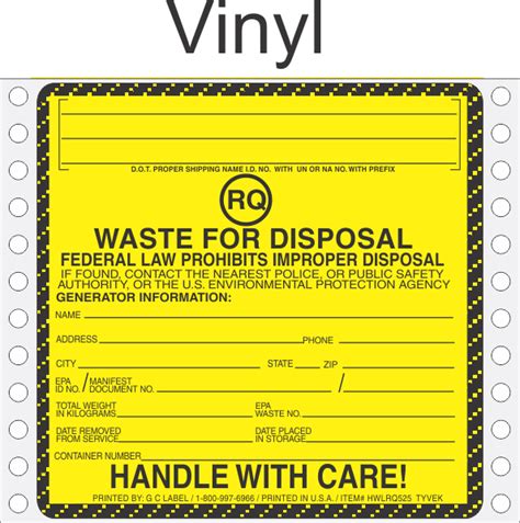 Hazardous Waste RQ Vinyl Labels HWL525V