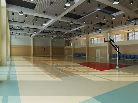 Basketball Court With Multiple Ceiling Lights 3d Model Max