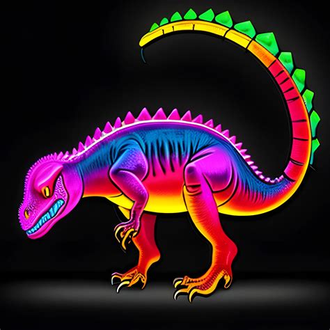 A Realistic Colorful Neon Dinosaur With A Black Background Arthubai