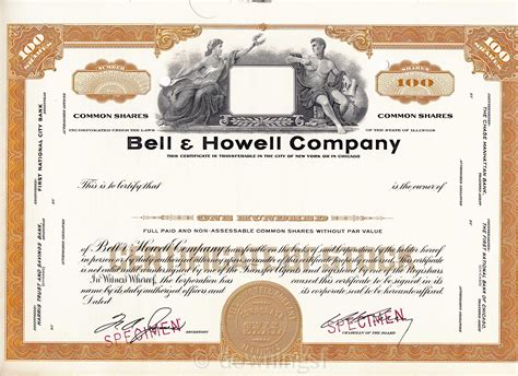 Filebell And Howell Stock Certificate Specimen Wikimedia Commons