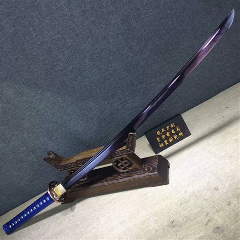 Japanese Sword Samurai Katana Sharp Blue Folded Damascus Steel Blade