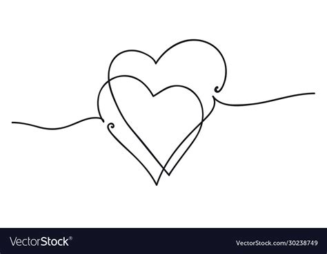 Continuous Line Art Drawing Couple Hearts Vector Image
