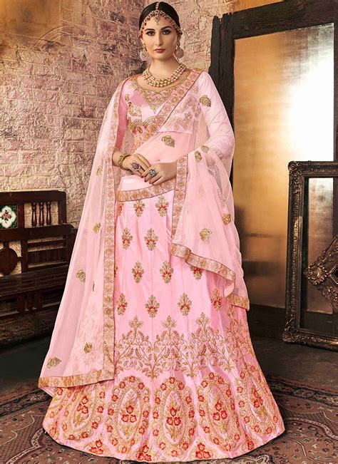 Buy Light Pink Art Silk Embroidered A Line Lehenga Embroidered A Line