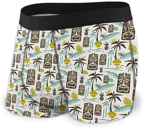 Mens Boxer Briefs Century Modern Brown Tiki Hawaii Soft Underwear