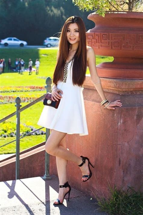 White Summer Dress With Black High Heel Sandals Fashion White High