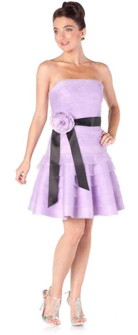 Lilac Bridesmaid Dresses Short Organza Flower Strapless Zoombridal