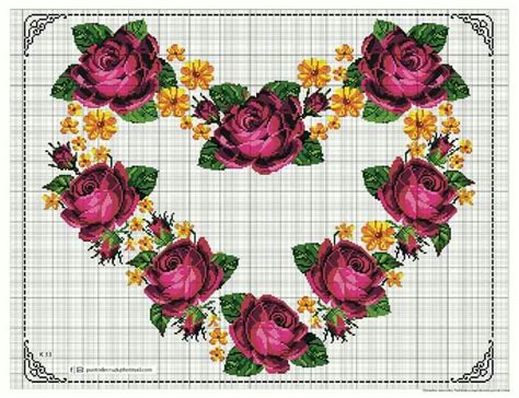 Corazón De Rosas 31 M 2018 Corazón De Punto De Cruz Graficos Punto