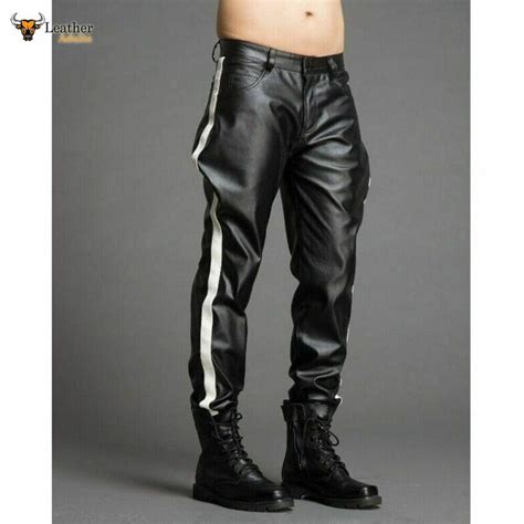 men s real leather pants biker bluf side stripes breeches trousers led ksk leather