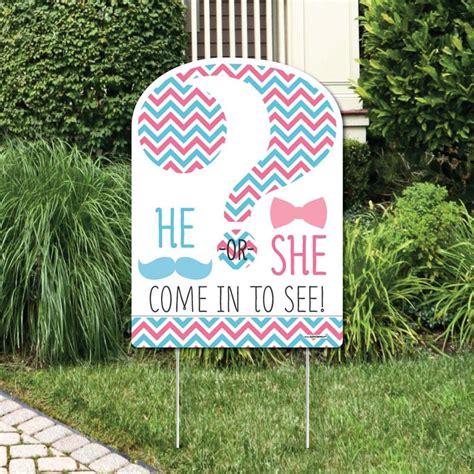 Chevron Gender Reveal Yard Sign Decoration Includes He Or She Come In To See Corrugated Plastic