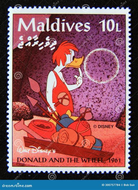 Postage Stamp Maldives 1961 Donald Duck The Caveman Pondering Over
