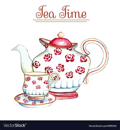 Watercolor Teapot And Cup Royalty Free Vector Image