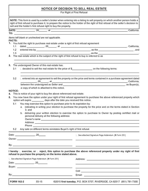 Form Of The Week Right Of First Refusal Addenda — Forms 162 162 1 And