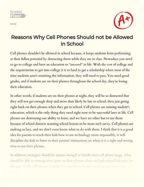 Reasons Why Cell Phones Should Not Be Allowed In School Essay Example